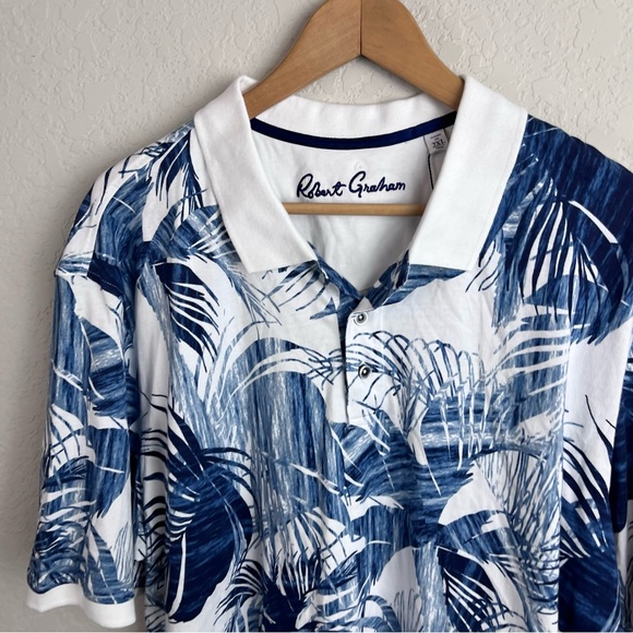 NEW NWT Robert Graham Men’s Polo Shirt Tropical Palm Print - Picture 6 of 12